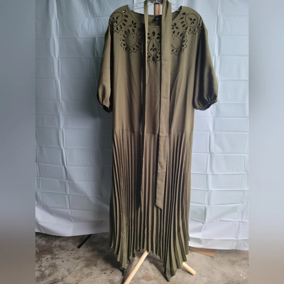 Shein Curve Olive Green Maxi Dress 0XL Short  Sleeves - Picture 7 of 10